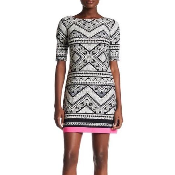 Eliza J Chevron Multicolored Short Sleeve Dress Size 14 - Picture 1 of 7